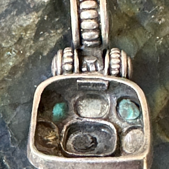 Vintage onyx turquoise mother of pearl sterling silver  pendant - Picture 7 of 9